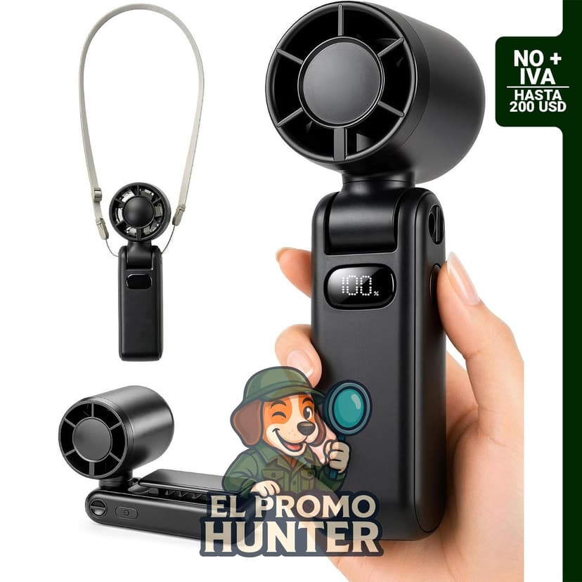 TUNISE Ventilador portátil recargable de 3600 mAh, con clip magnético y flujo de aire turbo ajustable a 360°.