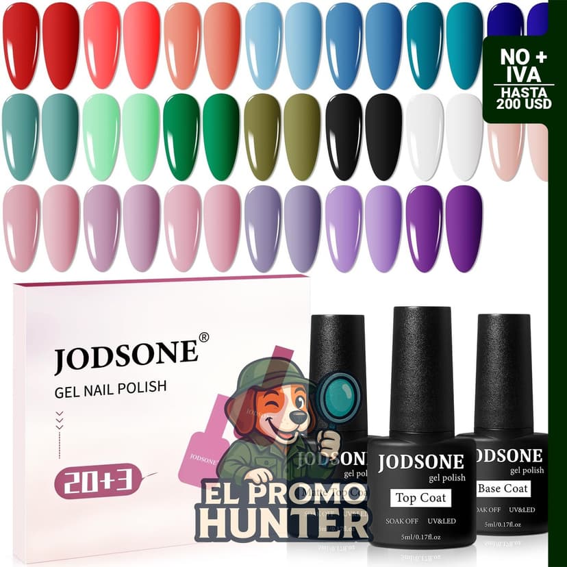 JODSONE Juego de 23 esmaltes de uñas de gel, incluye base y capas superiores brillante y mate.