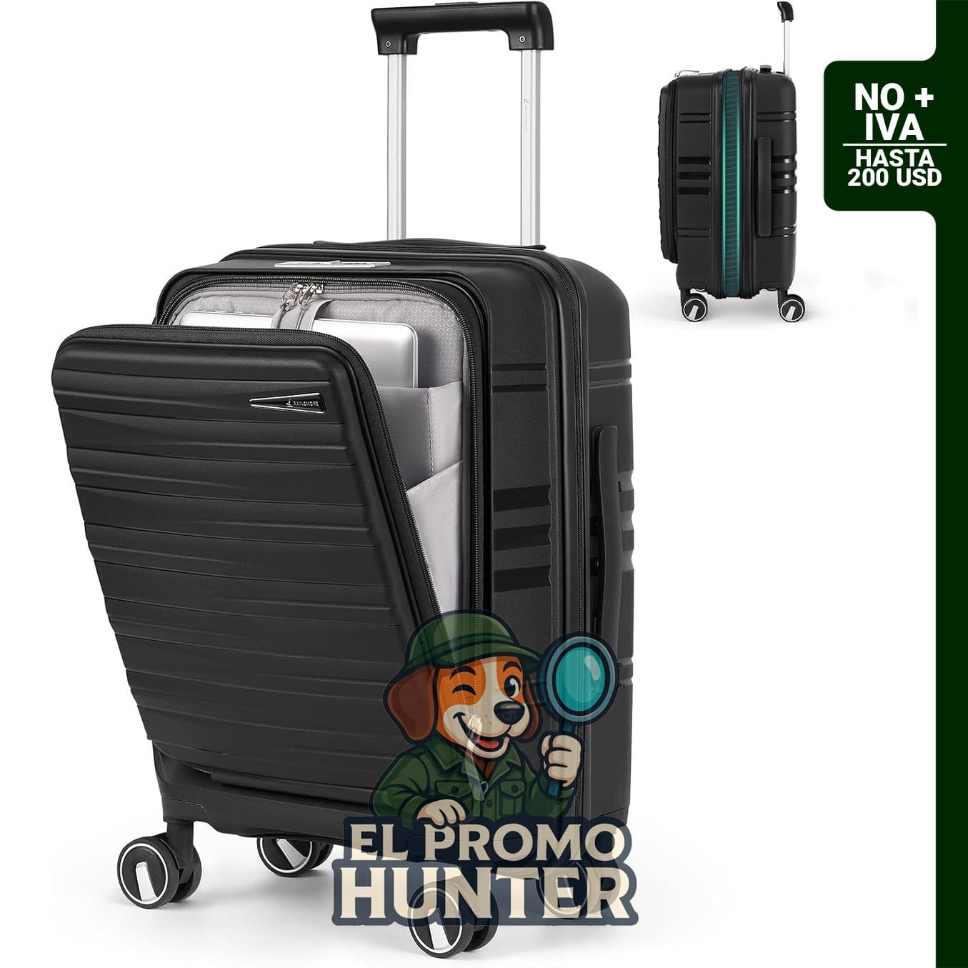 RAINSMORE Maleta de mano expandible de 20" (51 cm), con bolsillo frontal y compartimento para laptop.