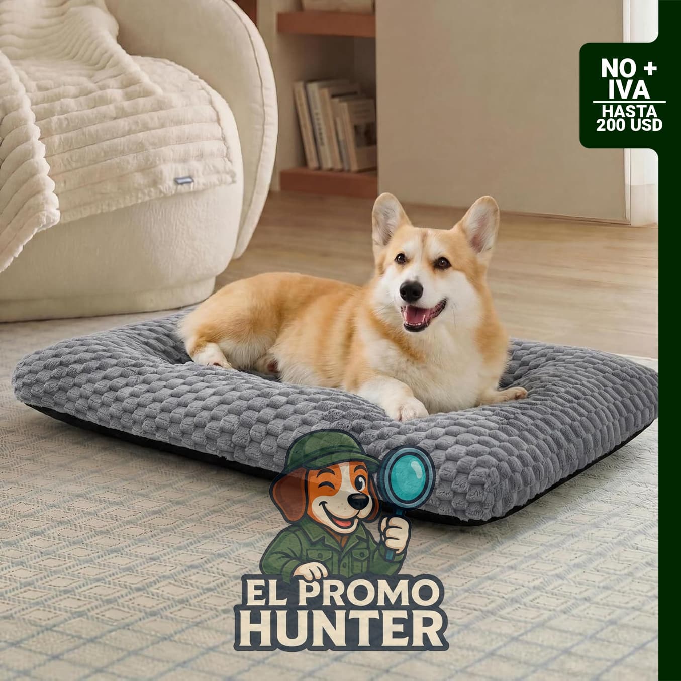 Bedsure Cama lavable para perro grande, tapete de forro polar antideslizante, 89 x 58 x 9 cm.