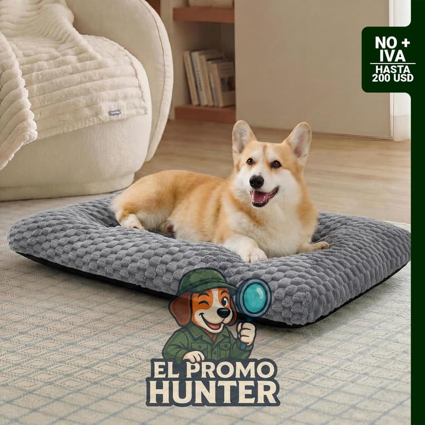 Bedsure Cama lavable para perro grande, tapete de forro polar antideslizante, 89 x 58 x 9 cm.