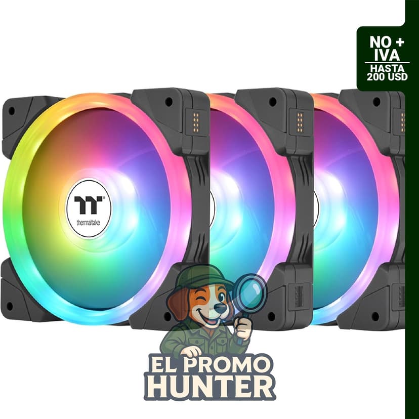 Thermaltake SWAFAN EX 12 ARGB, paquete de 3 ventiladores para PC, 500~2000 RPM, conexión magnética y palas reversibles.