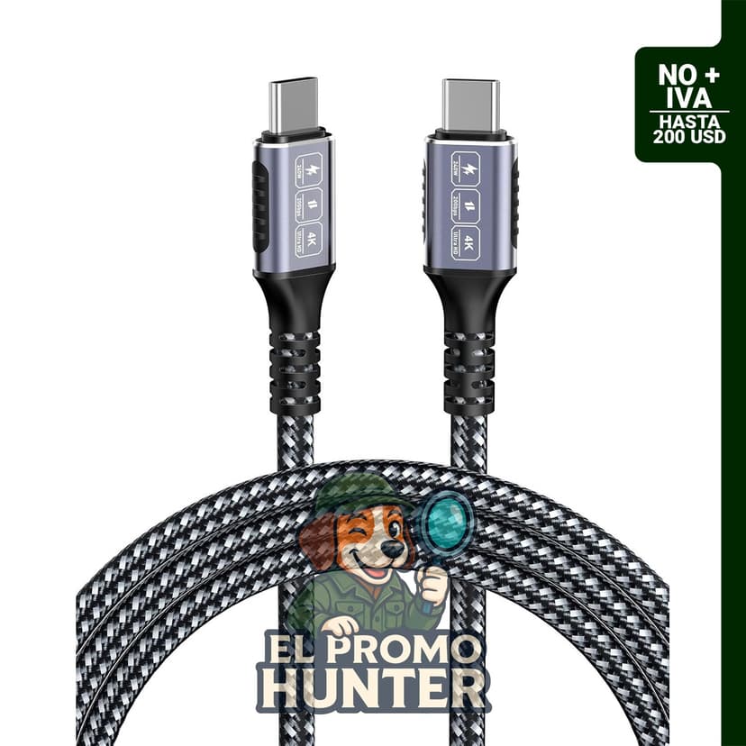 Cable USB-C de 20 pies, carga rápida PD de 240 W, transferencia de datos de 20 Gbps, soporte de video 4K a 60 Hz.