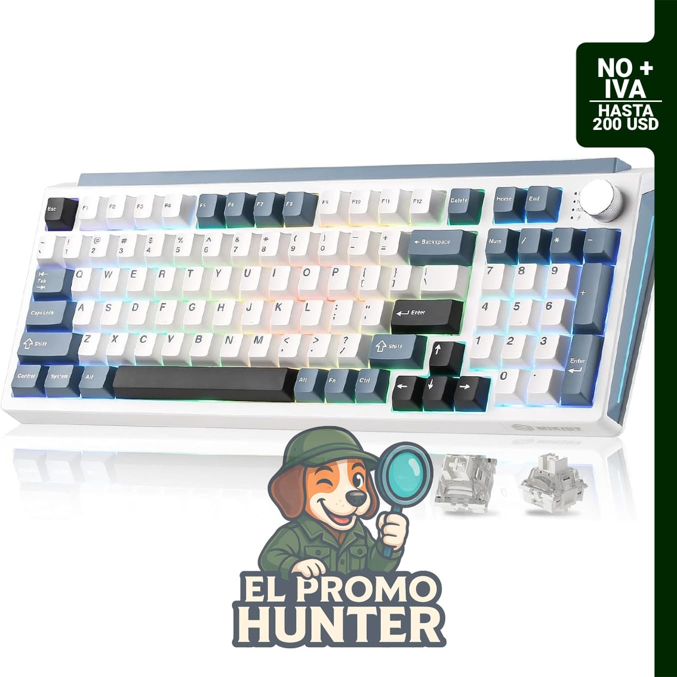 Teclado mecánico K98, inalámbrico, triple modo BT5.0/2.4GHz/USB-C, retroiluminado RGB y personalizable.