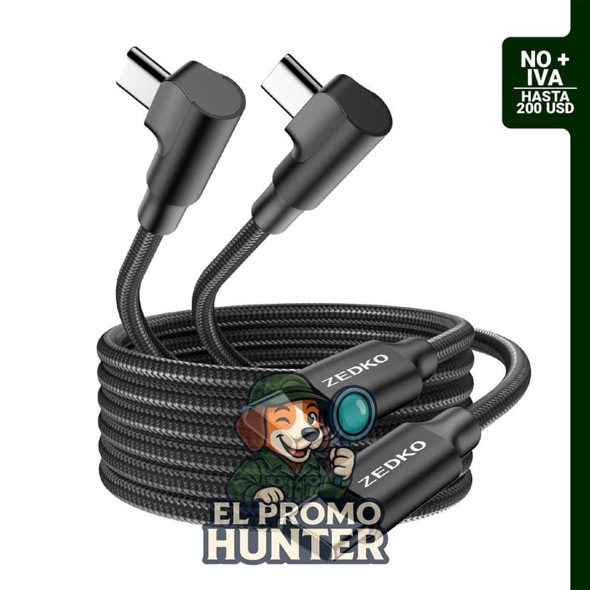 ZEDKO Cable USB C a USB C de 6 pies (1.83 m) y 65 W, con conector en ángulo recto.