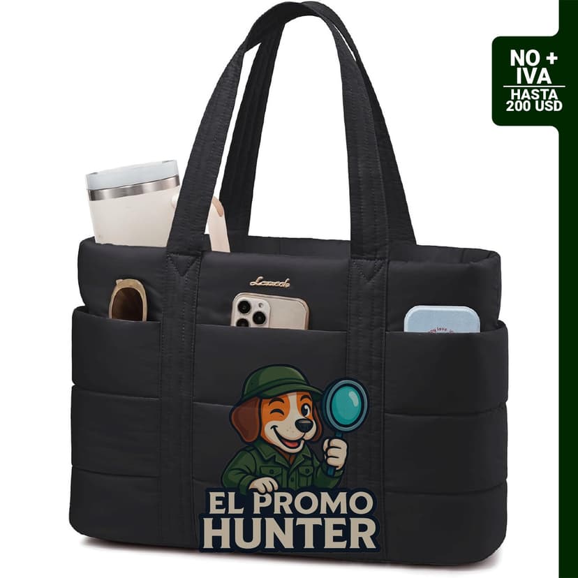 LOVEVOOK Bolsa Tote Acolchada para Laptop, negra, tamaño grande, con cremallera.