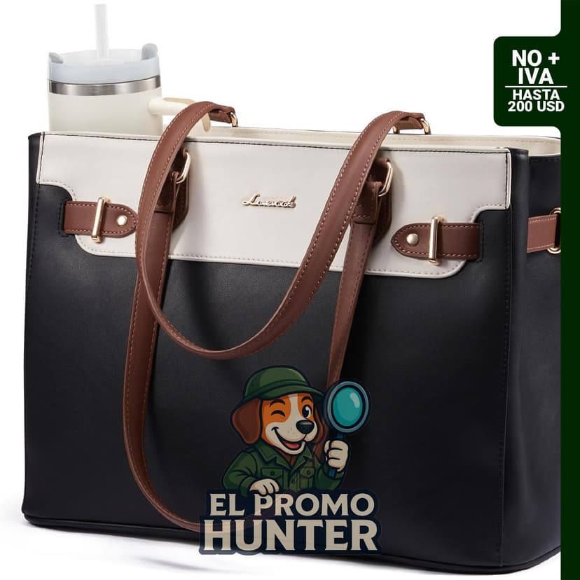 LOVEVOOK Bolsa de mano para computadora portátil, cuero impermeable, con soporte para tazas.