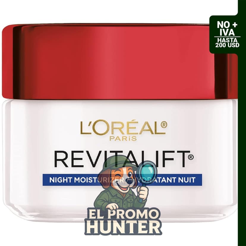 L'Oreal Paris Crema RevitaLift Antiarrugas + Hidratante de Noche, 1,7 oz (50 ml)