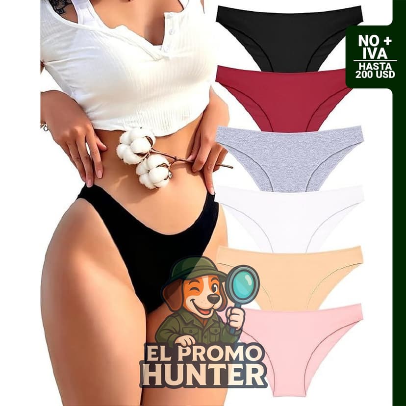FINETOO Ropa interior de algodón para mujer, paquete de 6 calzones de bikini de tiro bajo, suave y transpirable.