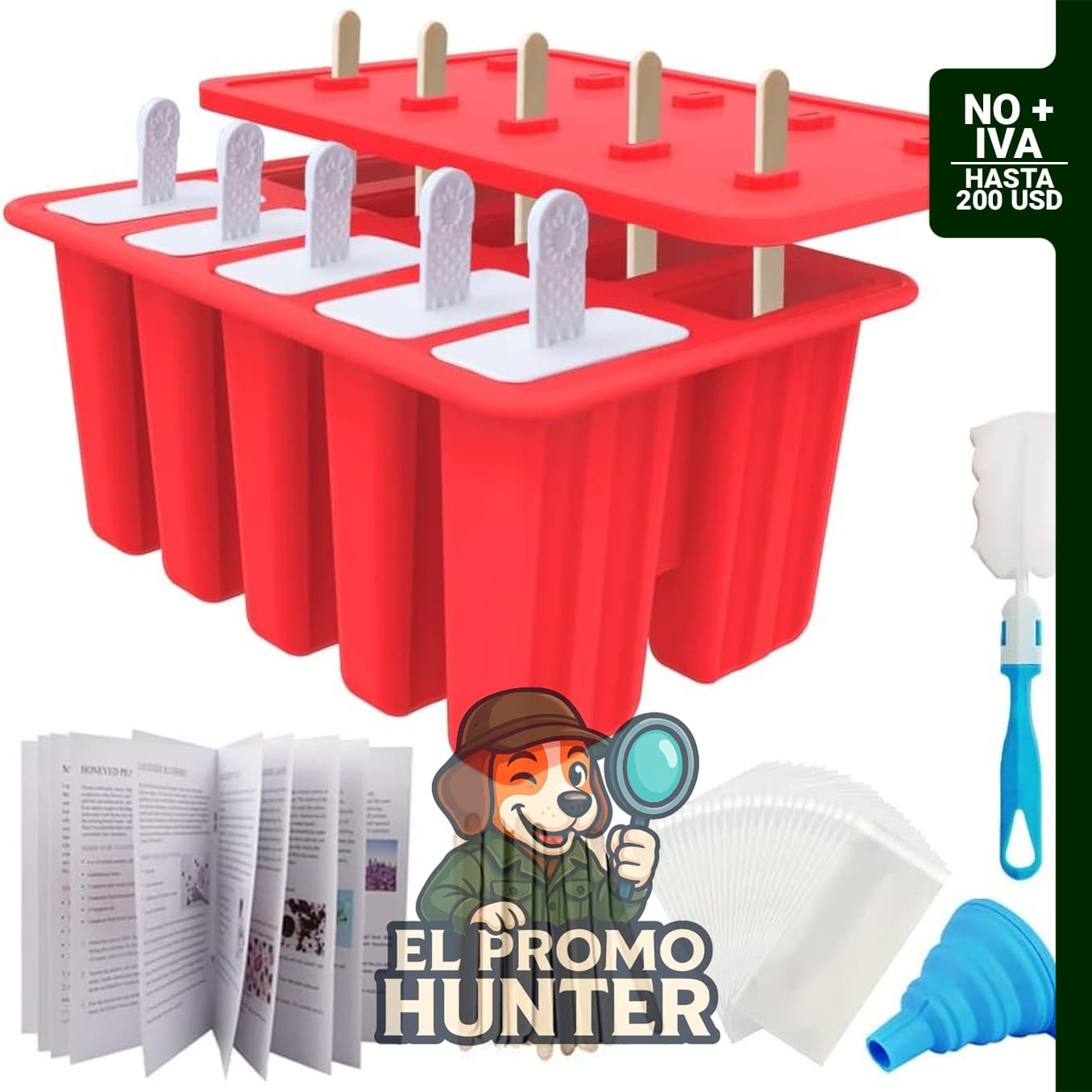Moldes de silicona para hacer paletas de hielo, 10 cavidades, incluye 50 palitos y 50 bolsas.