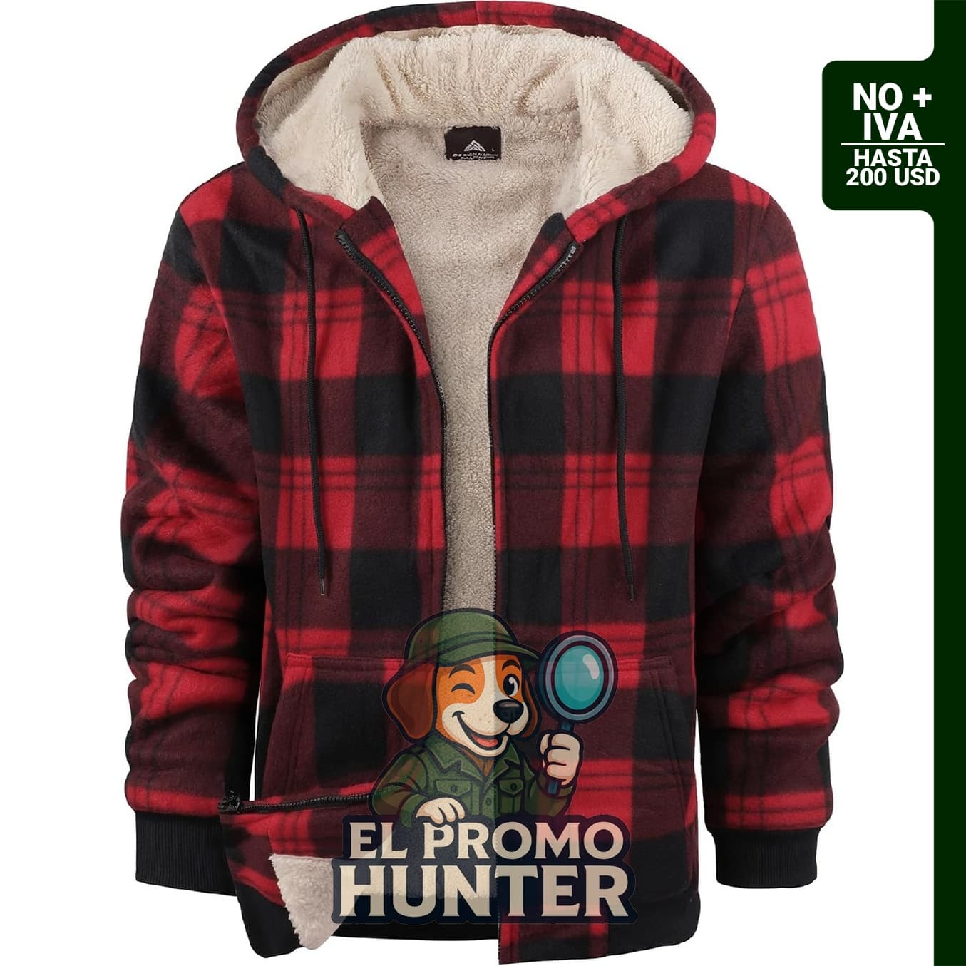 Sudadera ZITY de franela a cuadros para hombre, con forro polar sherpa y cremallera completa.