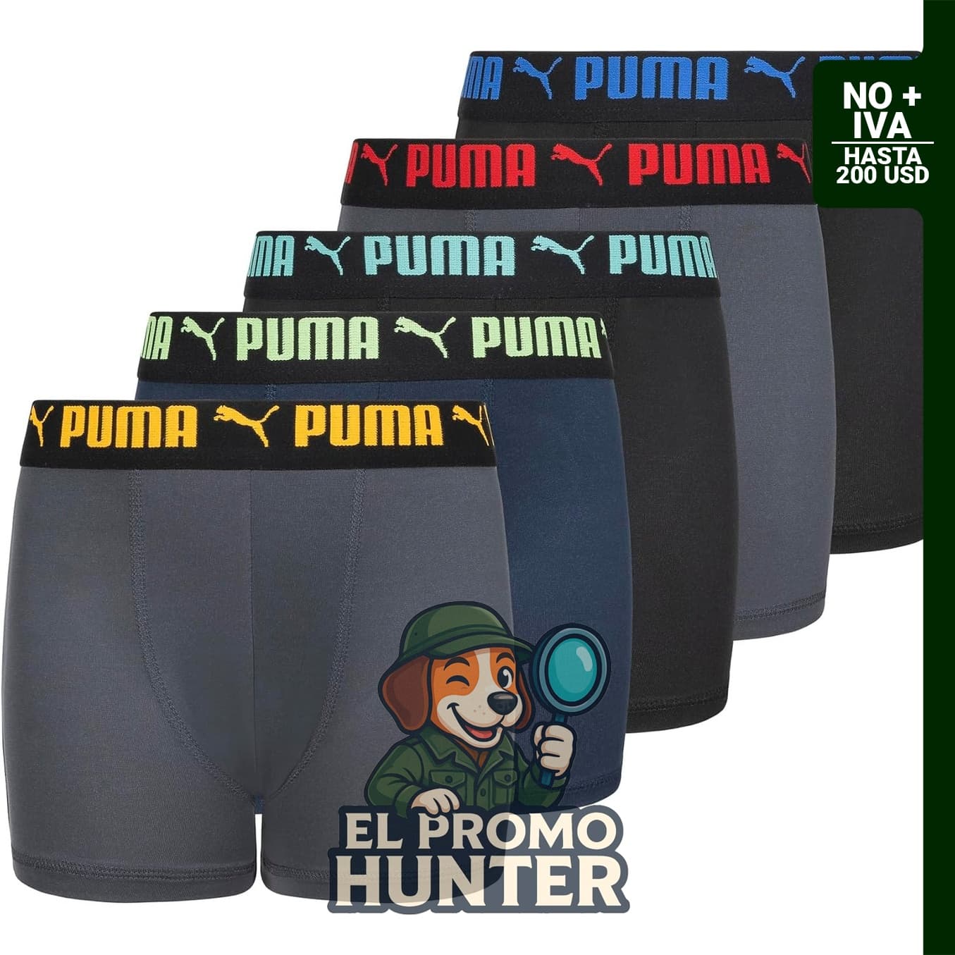 PUMA Paquete de 5 calzoncillos tipo bóxer de rendimiento para niños.