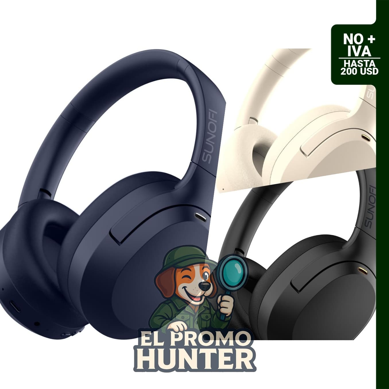 Auriculares híbridos inalámbricos sobre la oreja con cancelación activa de ruido y micrófono, 40 horas de reproducción.