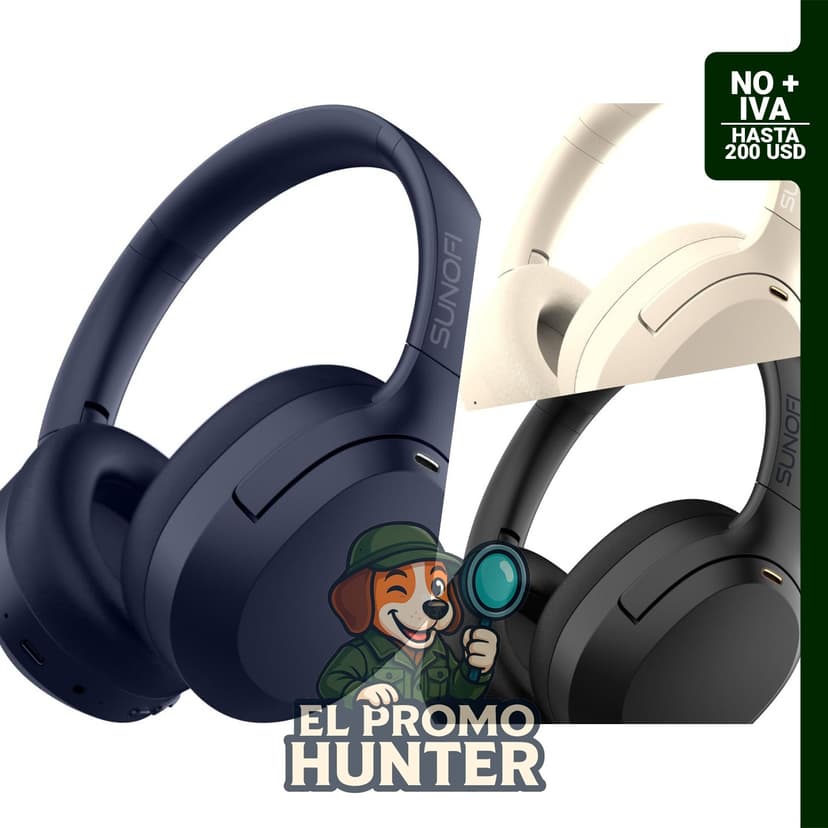 Auriculares híbridos inalámbricos sobre la oreja con cancelación activa de ruido y micrófono, 40 horas de reproducción.