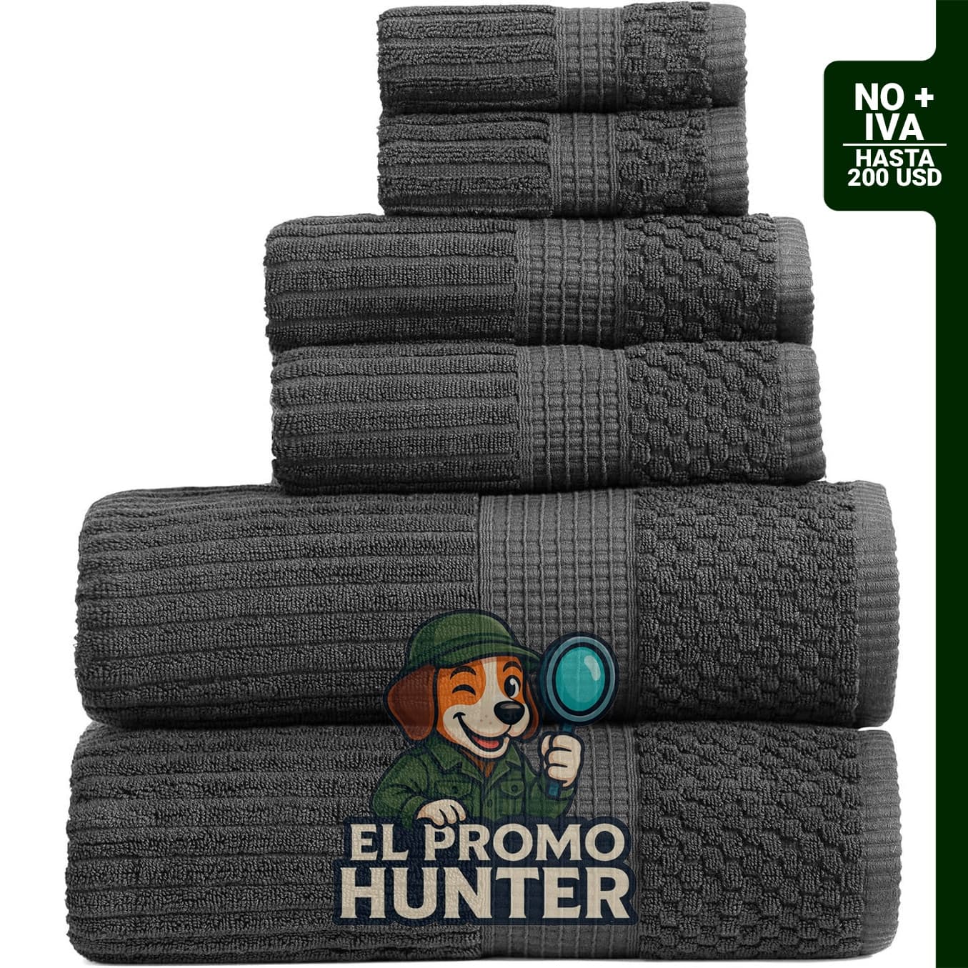 Juego de toallas de baño Springtree Home de 100 % algodón, 6 piezas, texturizado, color negro.