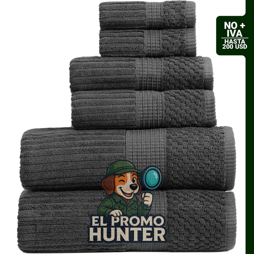 Juego de toallas de baño Springtree Home de 100 % algodón, 6 piezas, texturizado, color negro.