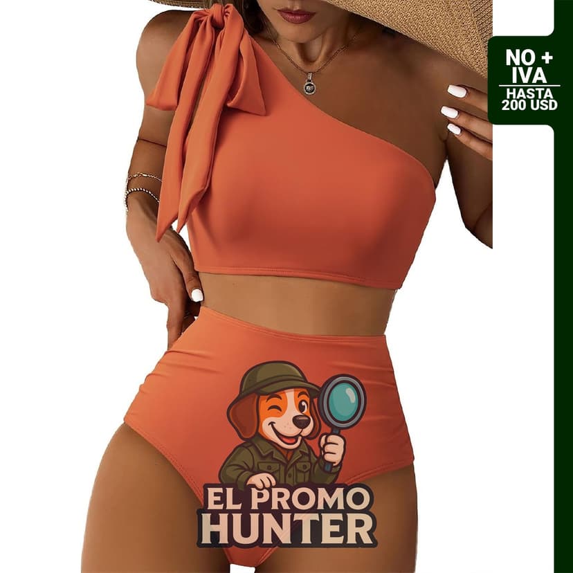 Conjunto de bikini de un hombro con lazo para mujer, 2 piezas, diseño fruncido.