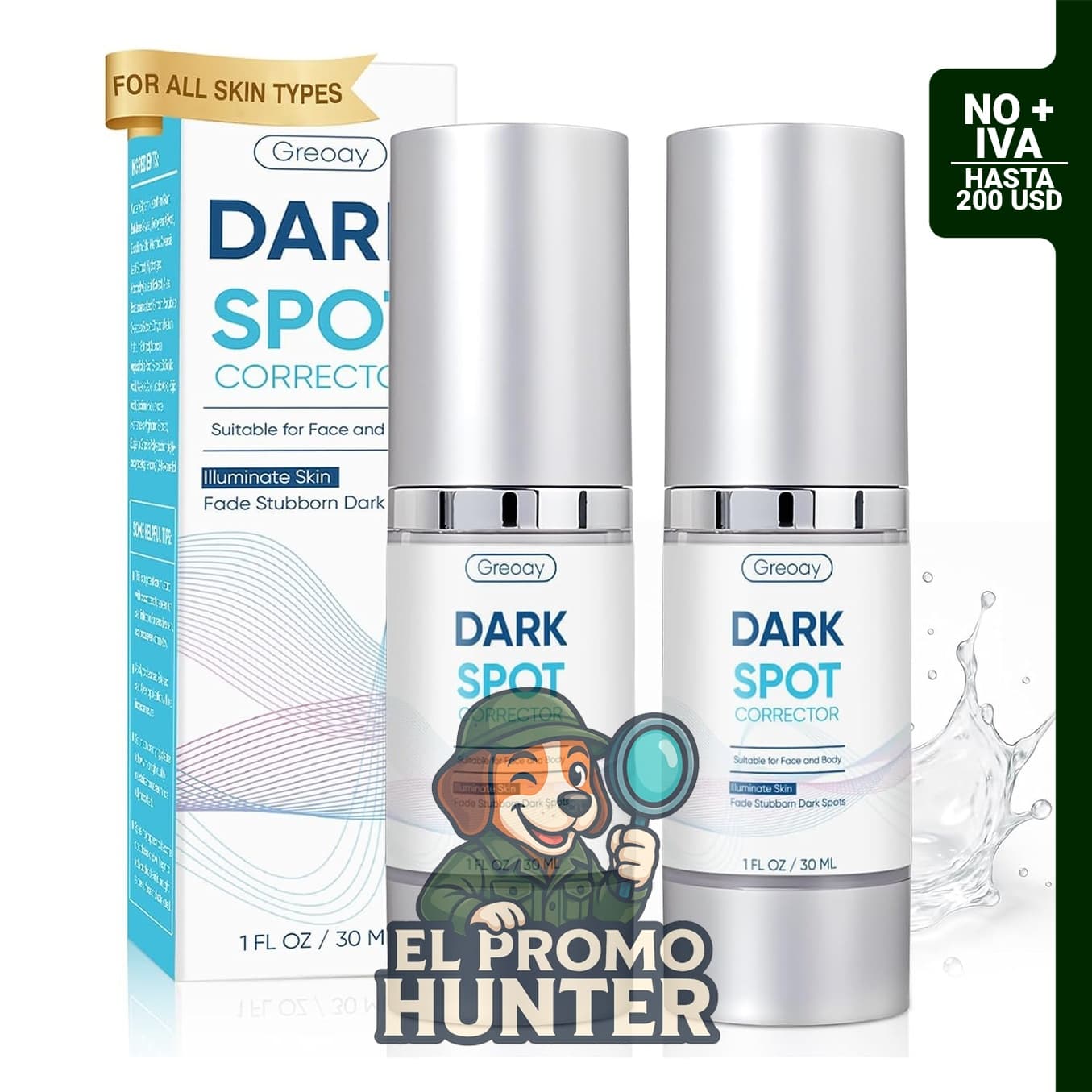 Eliminador de manchas oscuras para suero facial y corporal, 1 onza líquida, paquete de 2