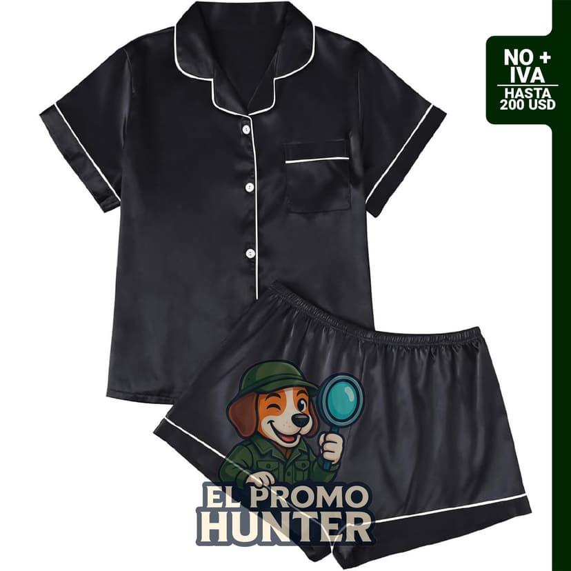 LILLUSORY Conjunto de pijama de satén de seda para mujer, 2 piezas, incluye camisa con botones y pantalones cortos.