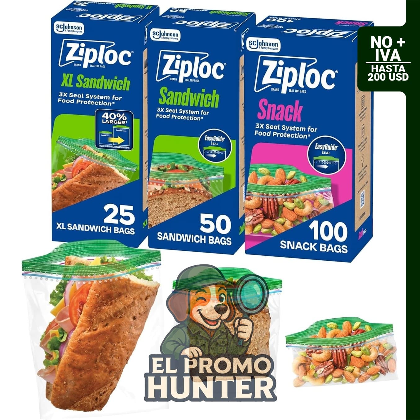 Ziploc 175 bolsas para sándwiches y aperitivos, con tecnología Grip 'n Seal.