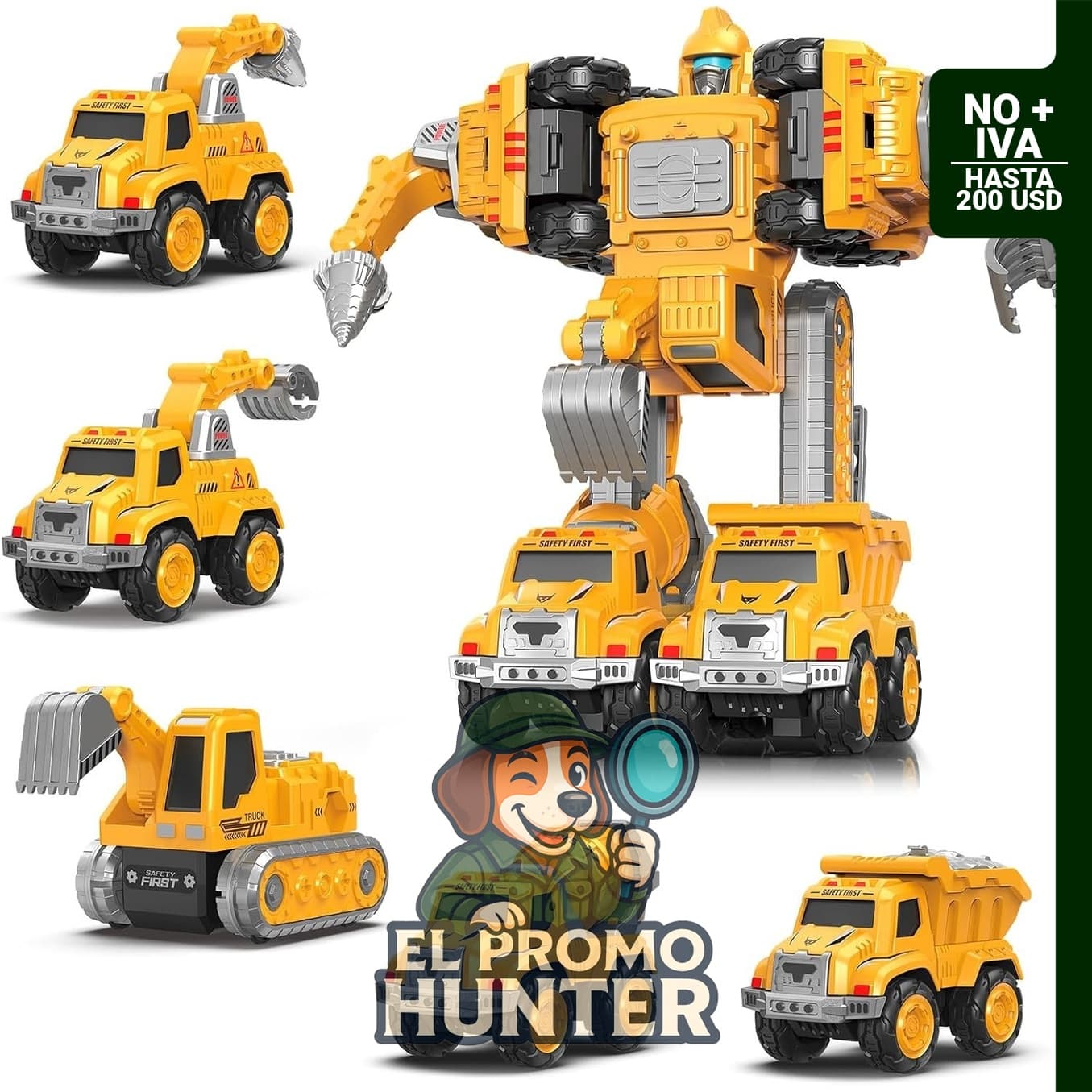 KESIYI Juego de 5 vehículos de construcción desmontables y transformables en robots DIY para niños.