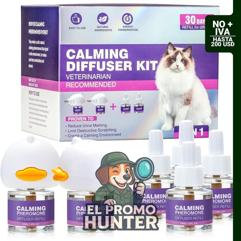 Difusor de feromonas calmante para gatos, incluye 2 enchufes y 4 recargas.