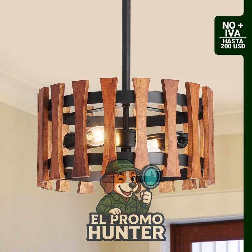 Lámpara colgante rústica de 2 luces, ajustable a 32,5 cm para iluminación de techo.