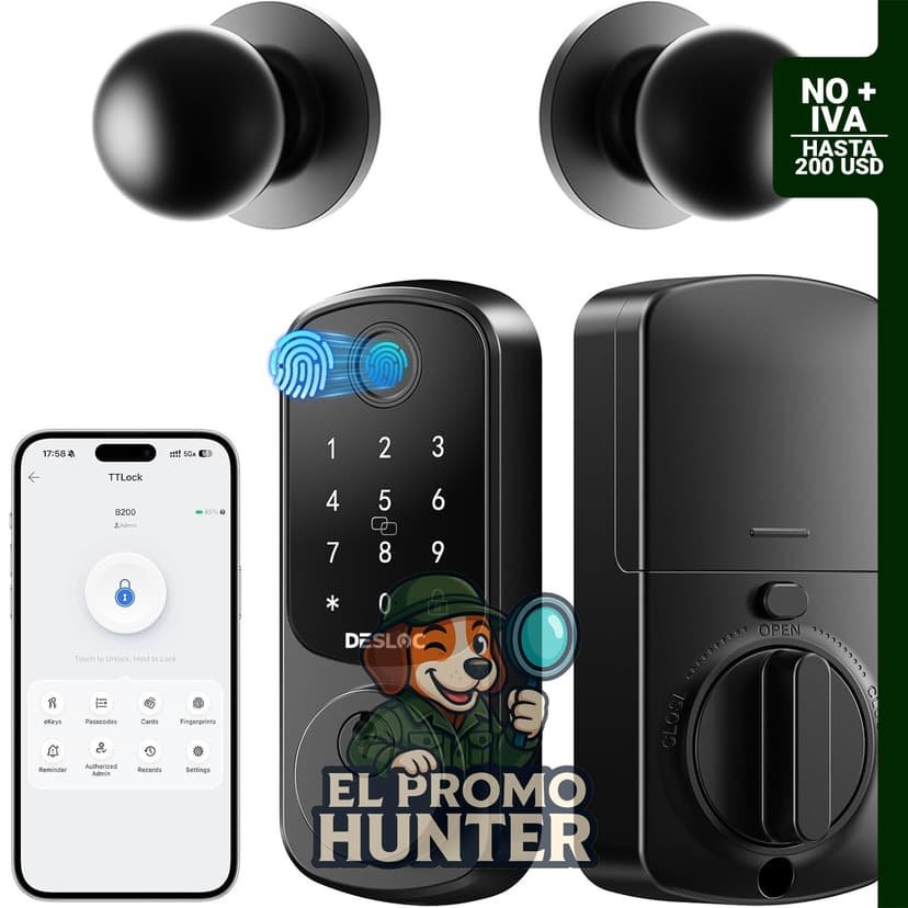 Cerradura inteligente de huellas dactilares B200 con 2 perillas, compatible con teclado y app.