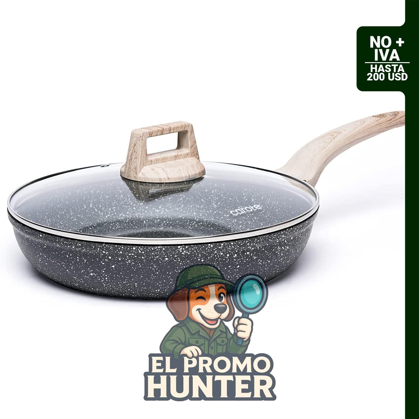 CAROTE Sartén antiadherente de granito de 20 cm (8 pulgadas) con tapa de vidrio.