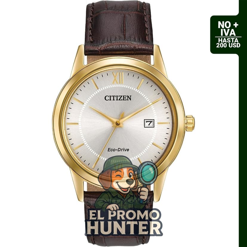 Citizen Reloj clásico Eco-Drive para hombre con correa de cuero y 3 manecillas.