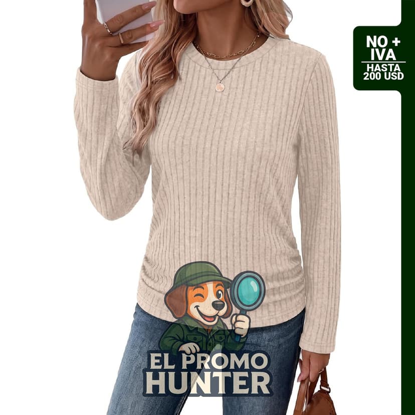 Camisa de manga larga para mujer con diseño arrugado en los laterales, ideal para el otoño.