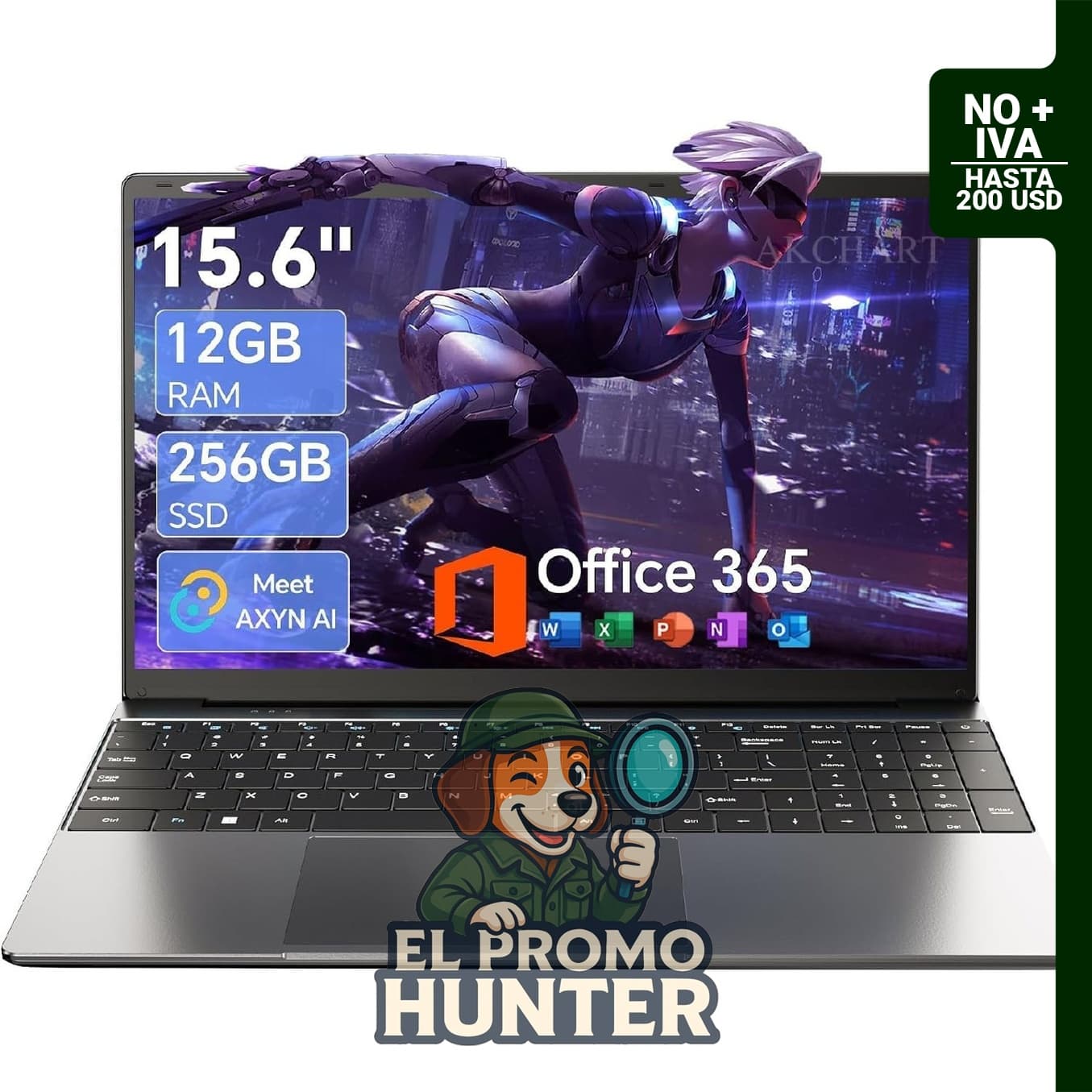 Laptop AI de 15.6" con Office 365, 12GB RAM y 256GB SSD, Windows 11.