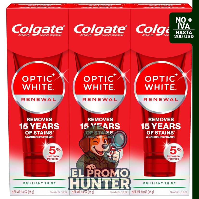 Colgate Optic White Renewal - Pasta dental blanqueadora con flúor que elimina manchas de té, café y vino.