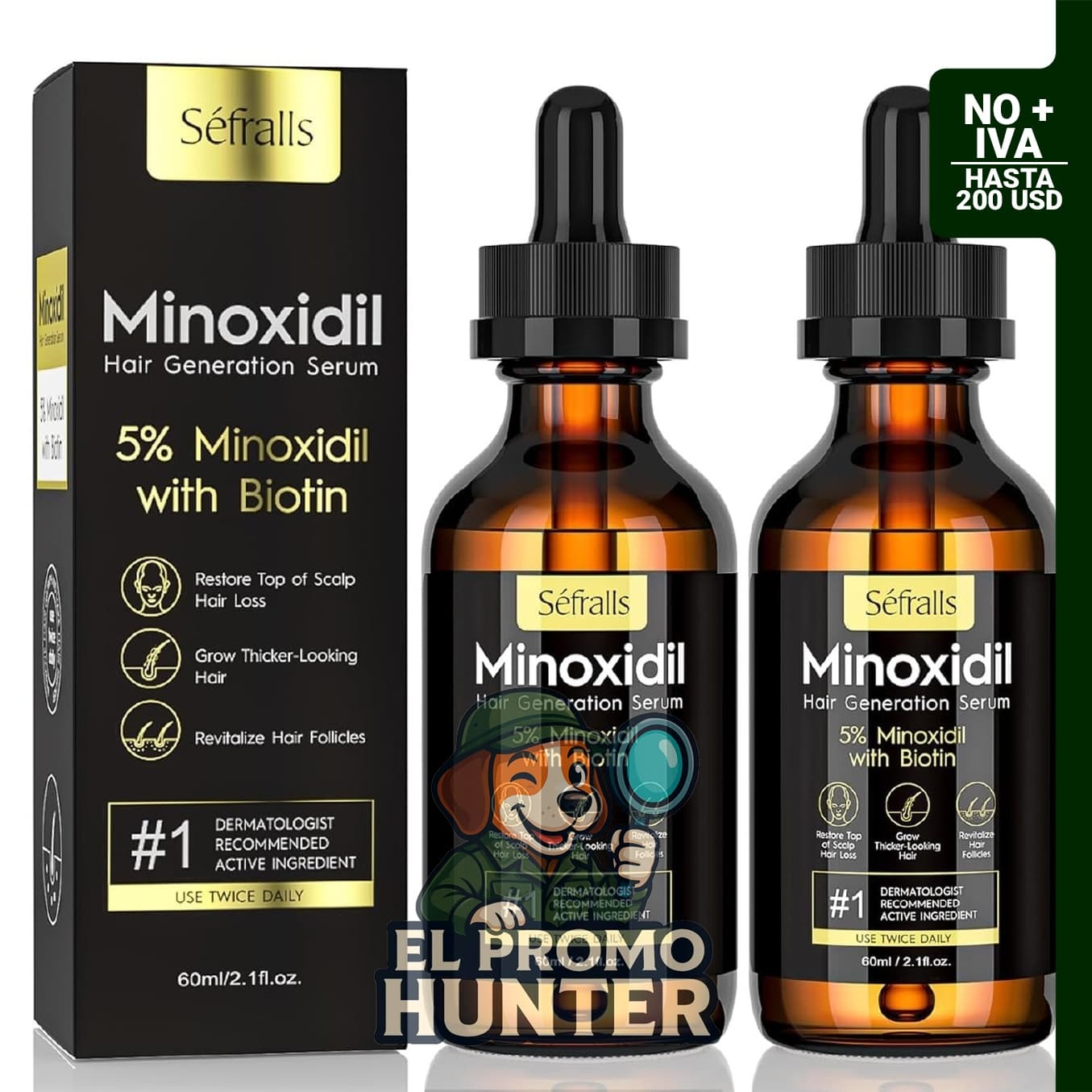 Paquete de 2 sueros de Minoxidil al 5% para el crecimiento del cabello, apto para hombres y mujeres.