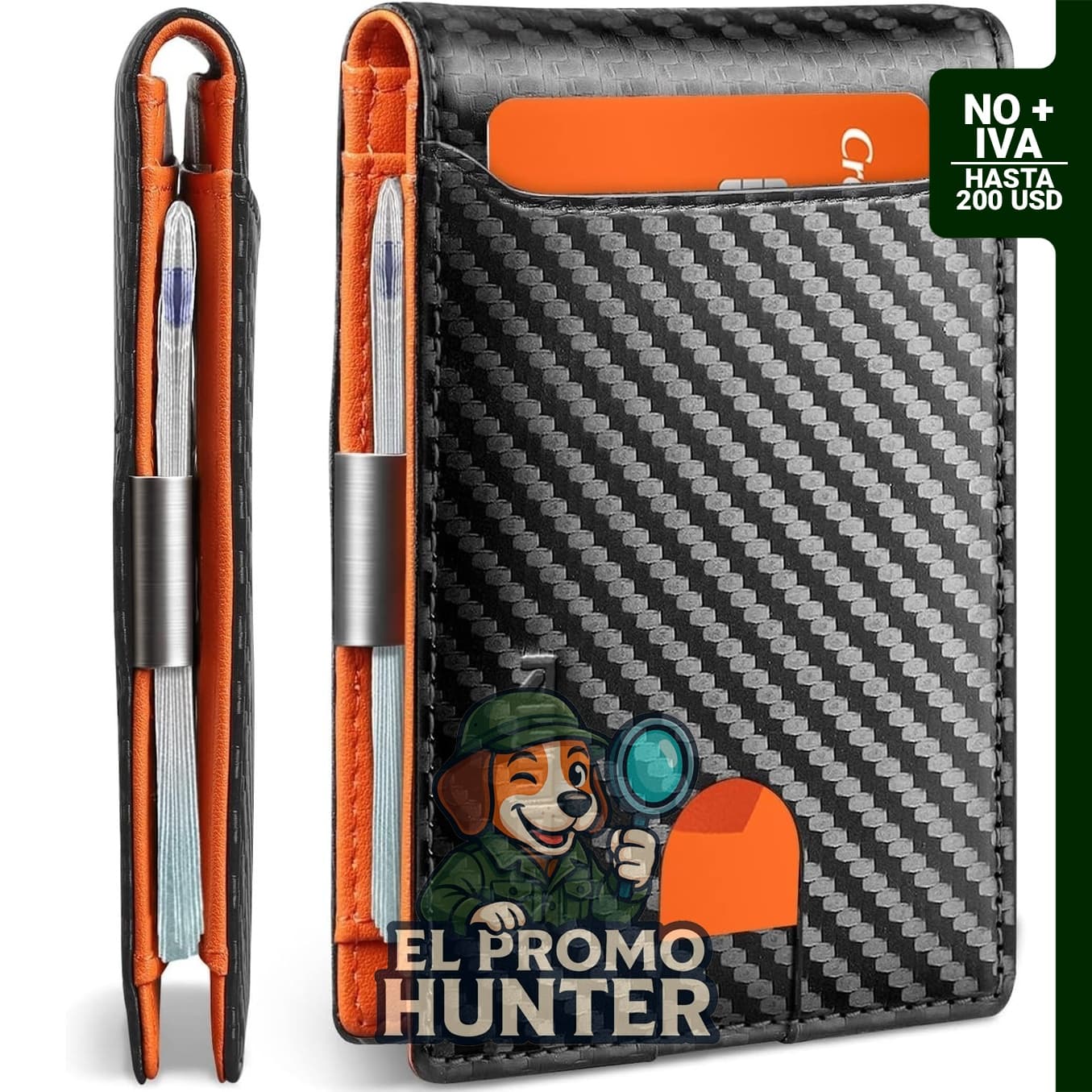 RUNBOX Billetera delgada para hombre, cuero, con clip para dinero y bloqueo RFID.