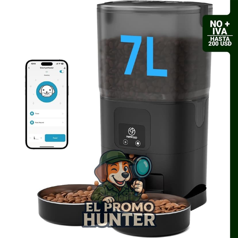 PAPIFEED Comedero automático para gatos, dispensador de alimentos de 7 L para alimentos secos, controlado por WiFi.