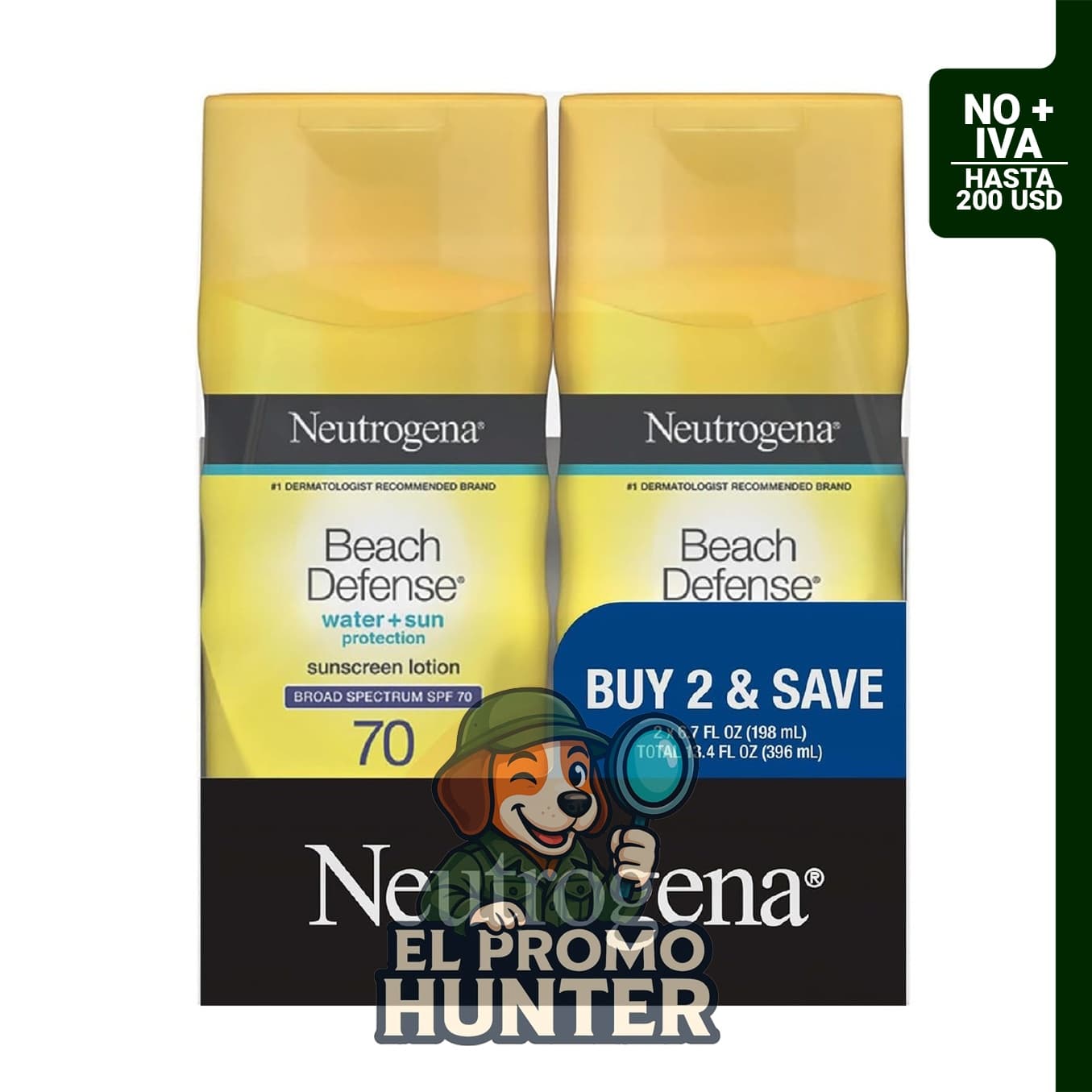 Neutrogena Loción de protección solar Beach Defense SPF 70, protector solar facial y corporal, sin octinoxato ni oxibenzona.