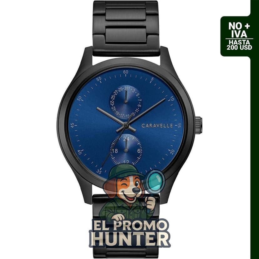 Caravelle by Bulova Reloj de cuarzo negro chapado en iones de acero inoxidable con esfera azul profunda.