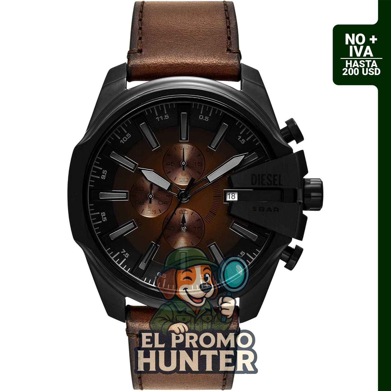 Reloj Diesel Mega Chief Slim cronógrafo marrón de cuero (Modelo: DZ4692)