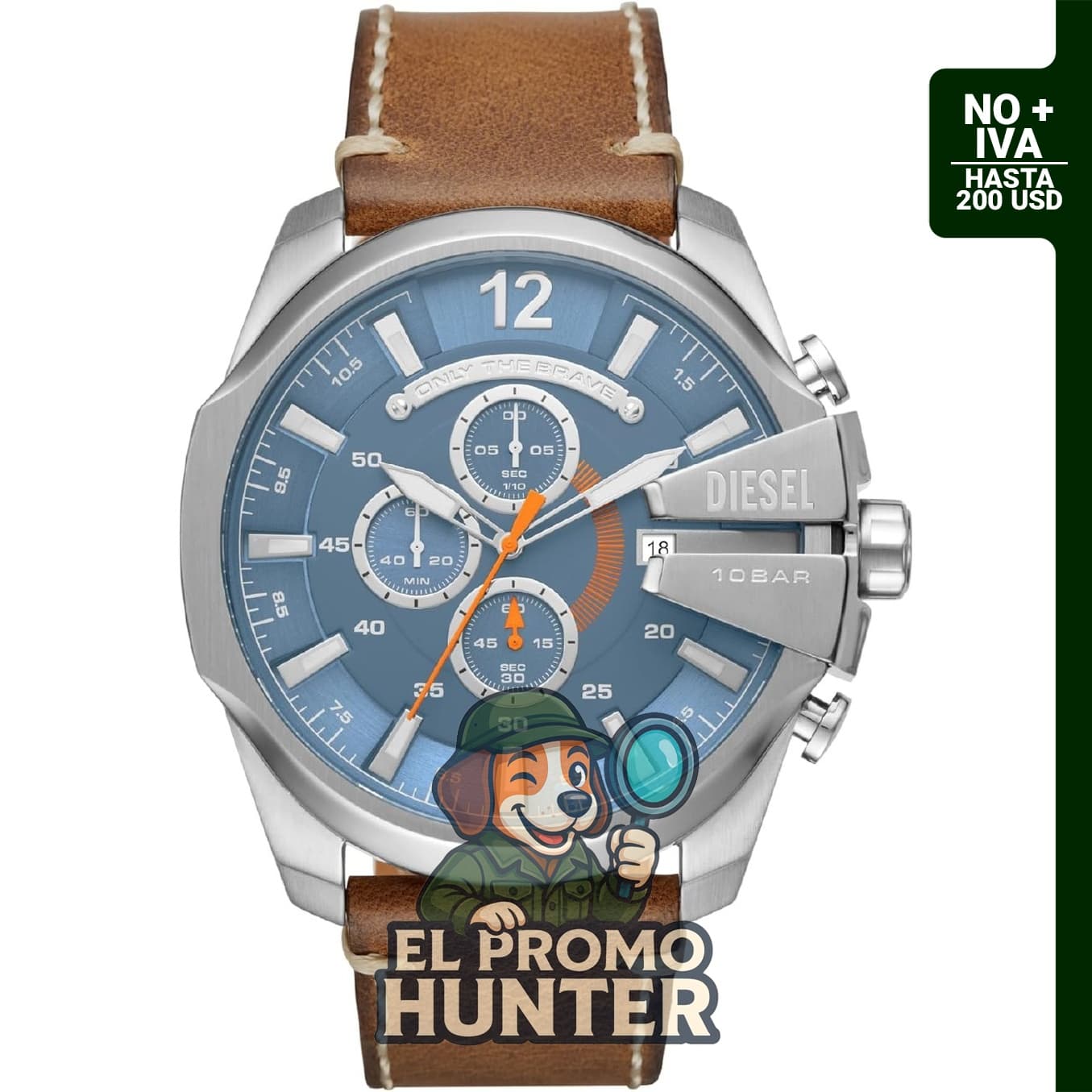Diesel Mega Chief Reloj de acero inoxidable para hombre con movimiento analógico y digital.