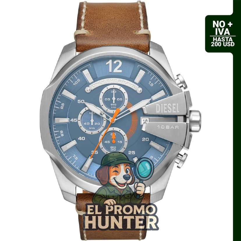 Diesel Mega Chief Reloj de acero inoxidable para hombre con movimiento analógico y digital.