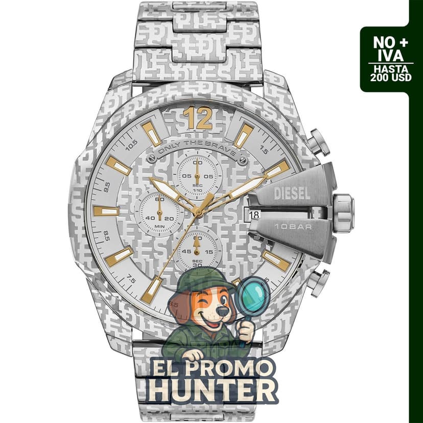 Diesel Mega Chief Reloj cronógrafo de acero inoxidable para hombre, color plateado (Modelo: DZ4636)