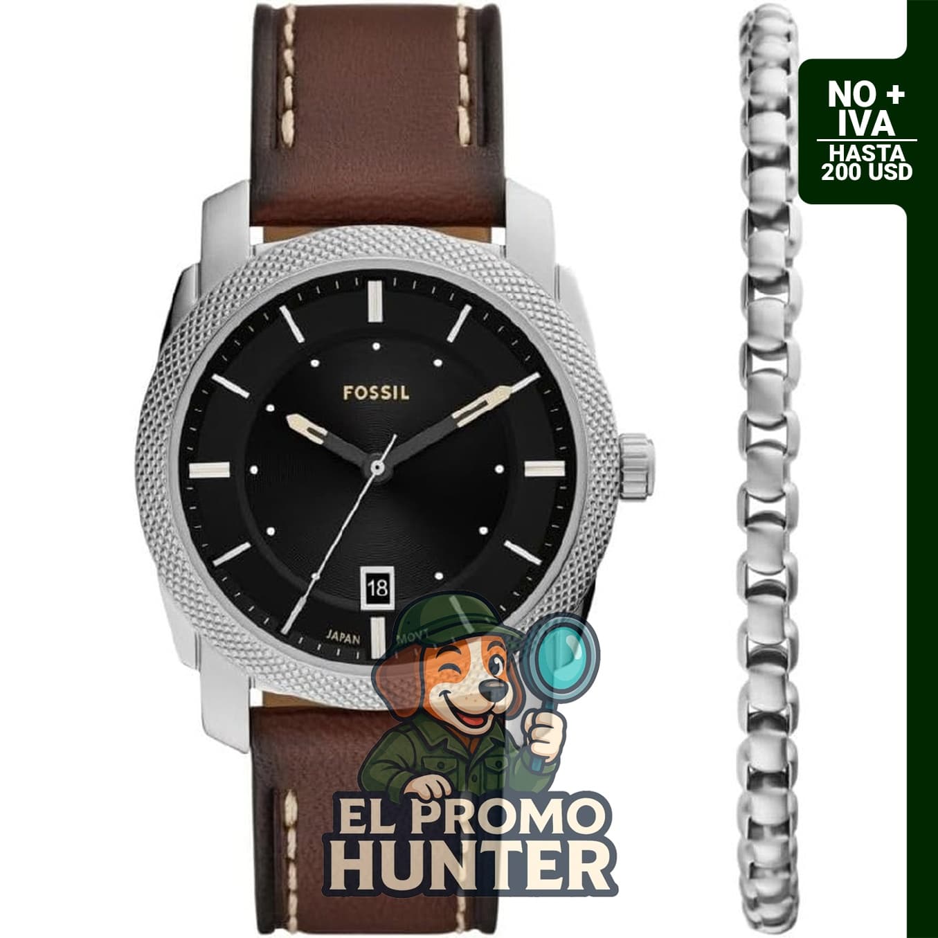 Fossil Reloj de cuarzo para hombre, acero inoxidable, tres manecillas.