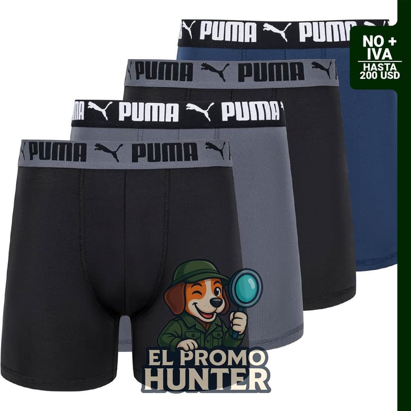 PUMA Paquete de 4 calzoncillos tipo bóxer elásticos para hombre