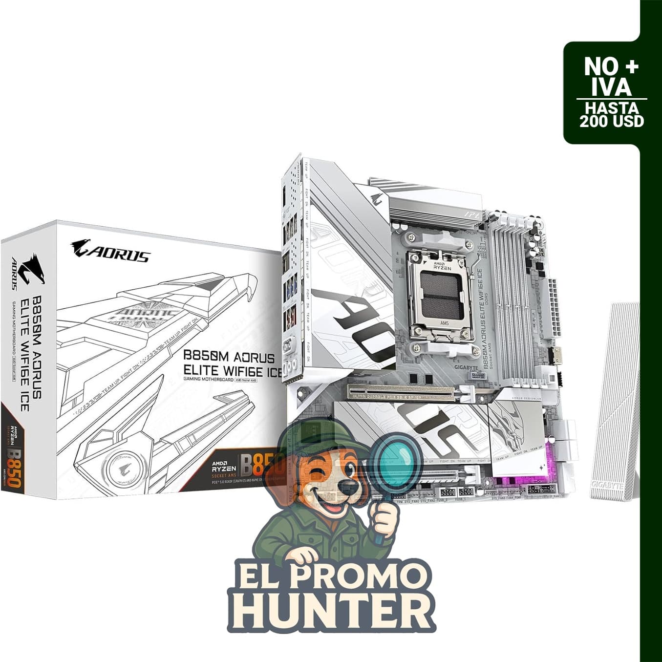 GIGABYTE B850M AORUS Elite WIFI6E ICE, placa base mATX con soporte para DDR5, 2x M.2 y PCIe 5.0.