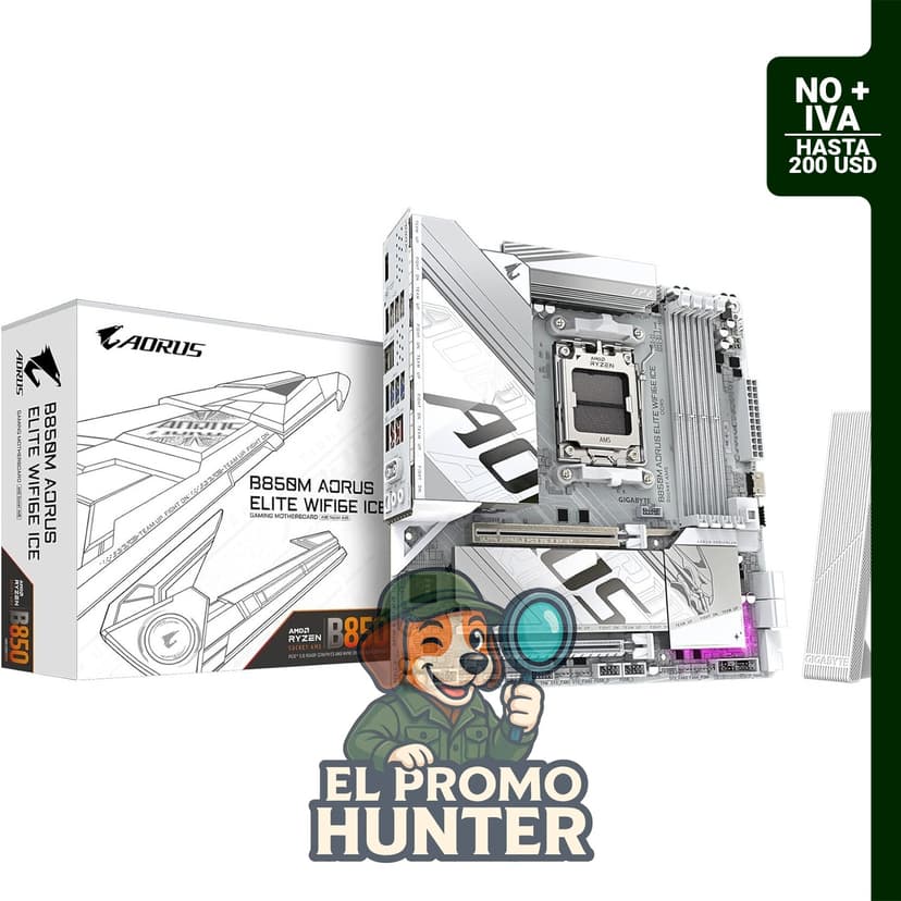 GIGABYTE B850M AORUS Elite WIFI6E ICE, placa base mATX con soporte para DDR5, 2x M.2 y PCIe 5.0.