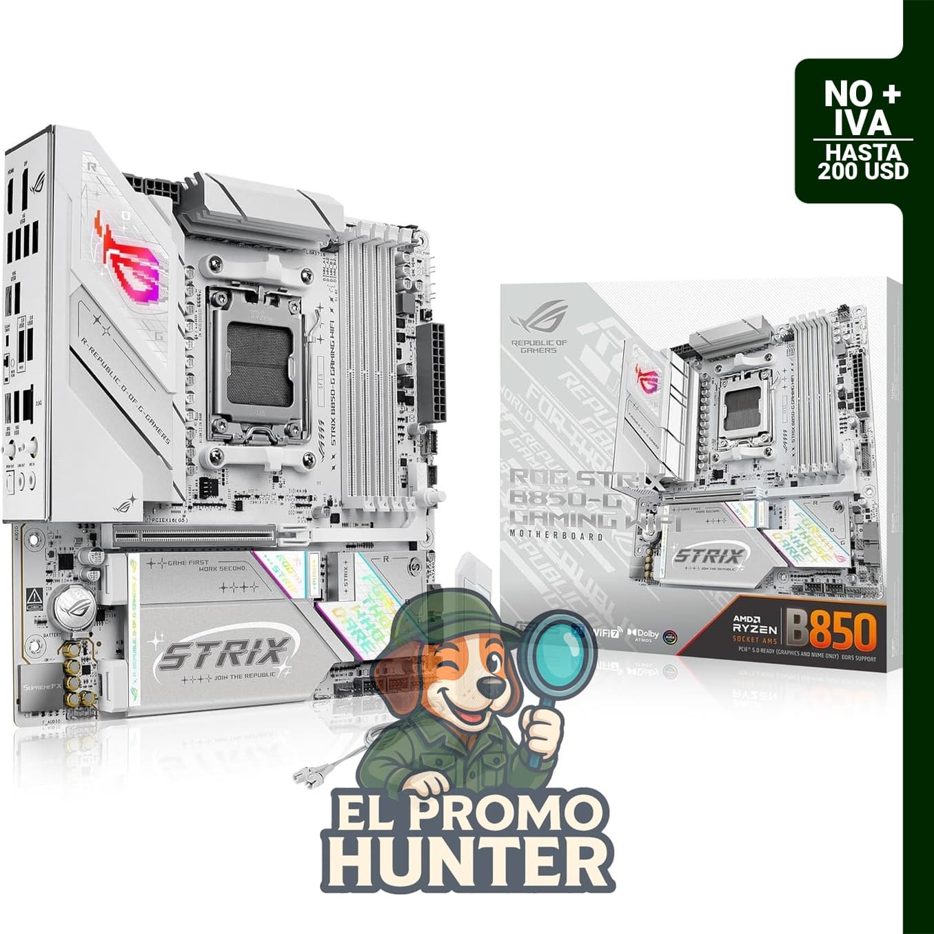 ASUS ROG Strix B850-G Gaming WiFi, placa base mATX con soporte para AMD AM5, 14+2+1 etapas de potencia y ranuras DDR5.