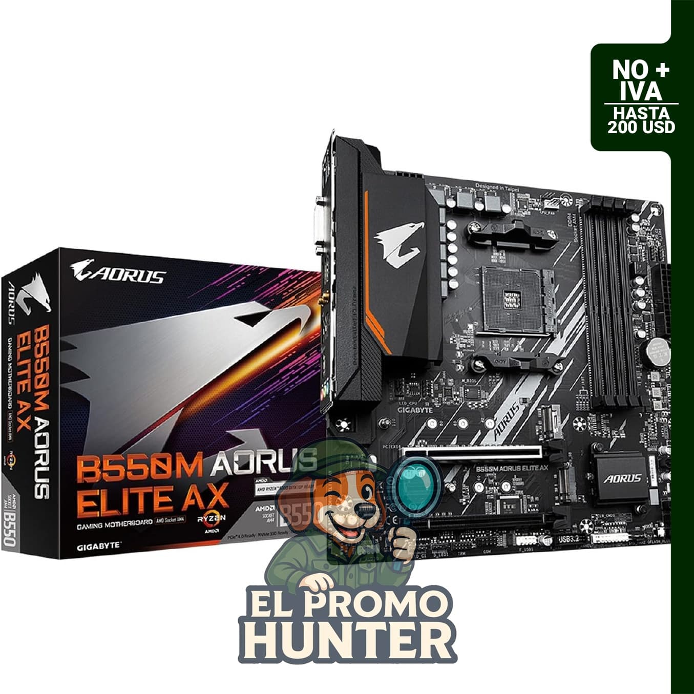 GIGABYTE B550M AORUS Elite AX (rev 1.3) Placa base Micro-ATX, compatible con procesadores AMD AM4 Ryzen 5000, DDR4.