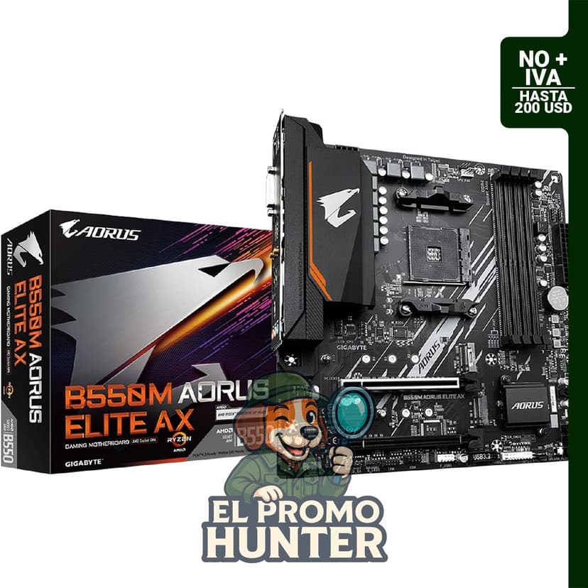 GIGABYTE B550M AORUS Elite AX (rev 1.3) Placa base Micro-ATX, compatible con procesadores AMD AM4 Ryzen 5000, DDR4.