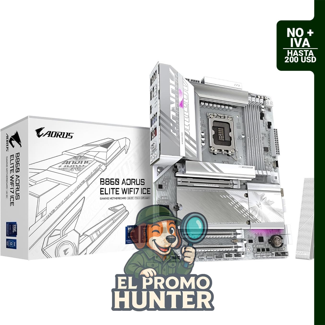 GIGABYTE B860 AORUS Elite WIFI7 ICE, placa base ATX LGA 1851, compatible con Intel Core Ultra, DDR5, 3X M.2, PCIe 5.0, USB-C, WIFI7, LAN de 2.5GbE.